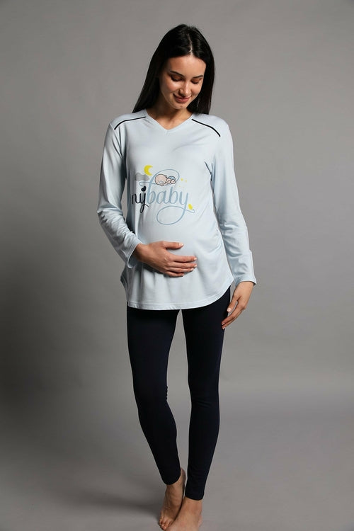 Shopymommy 5345 My Baby Maternity T-Shirt & Tights Set Blue