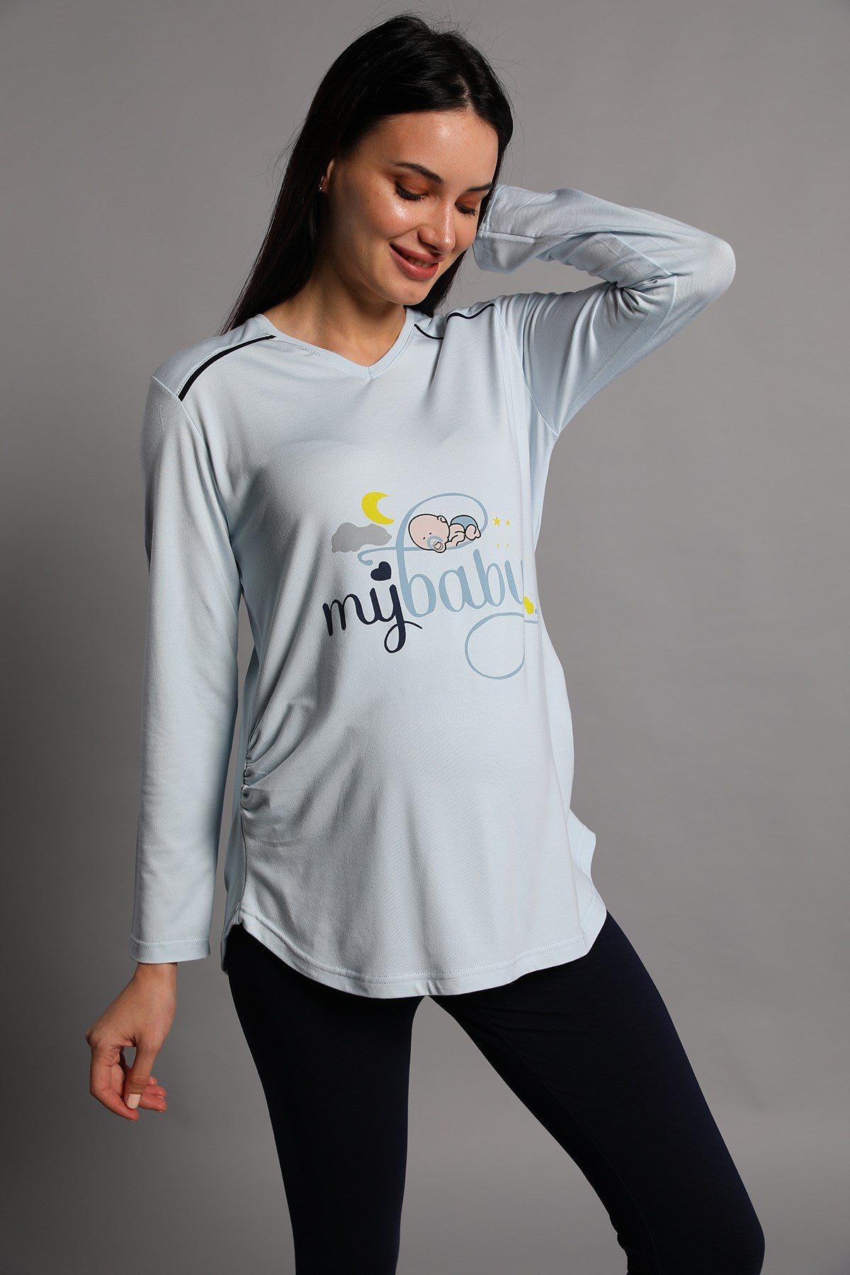 Shopymommy 5345 My Baby Maternity T-Shirt & Tights Set Blue