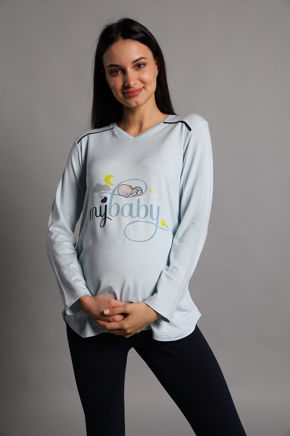 Shopymommy 5345 My Baby Maternity T-Shirt & Tights Set Blue