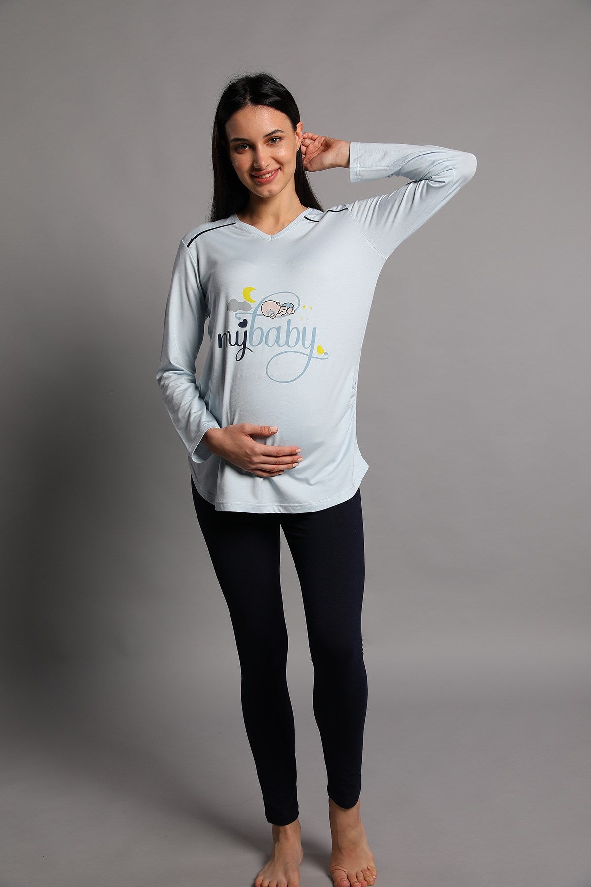 Shopymommy 5345 My Baby Maternity T-Shirt & Tights Set Blue